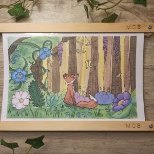 Renard et fleurs (reproduction/print)