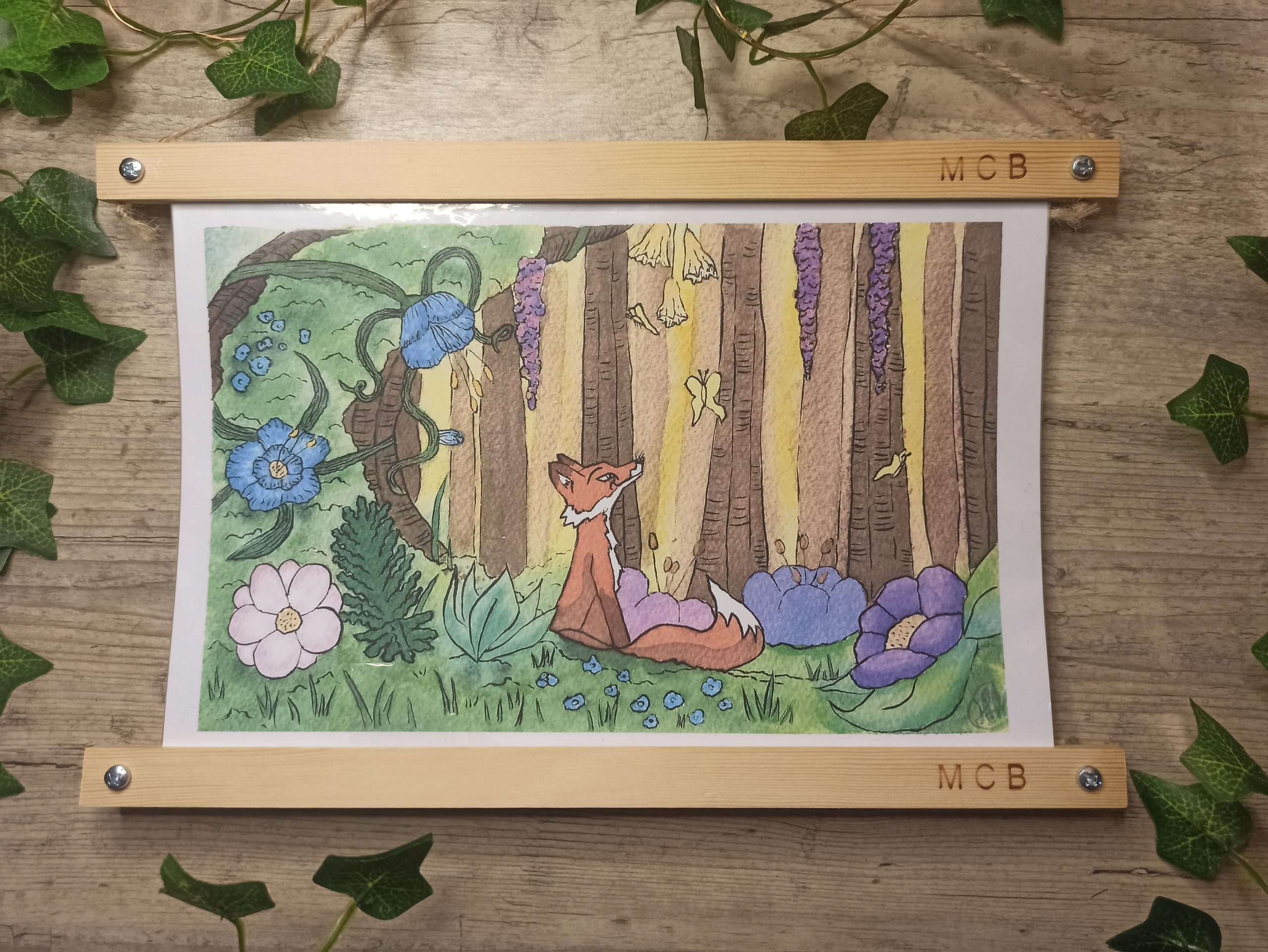 Renard et fleurs (reproduction/print)