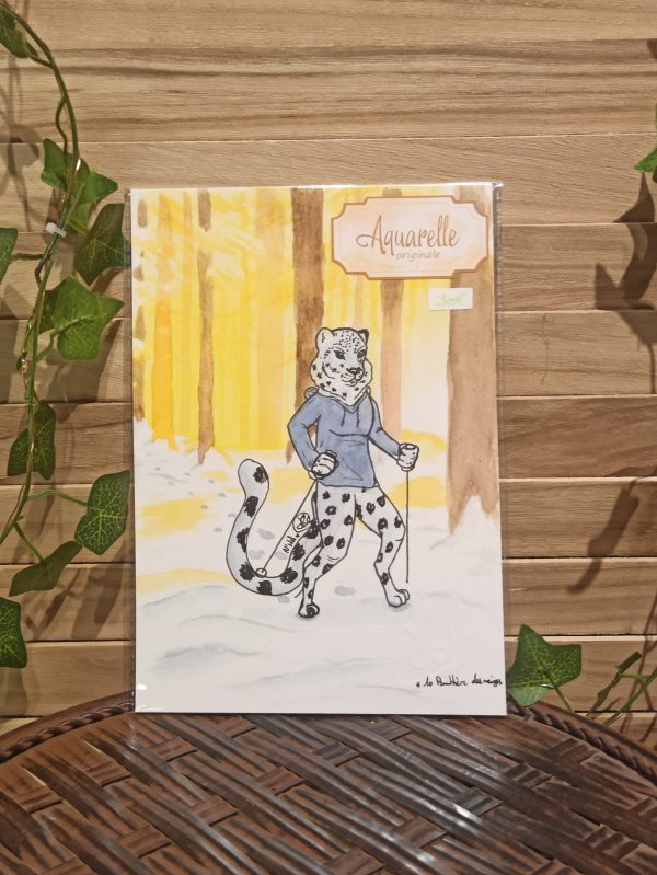 Panthère des neiges (aquarelle originale)