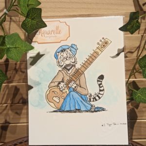 Tigre blanc musicien (aquarelle originale)
