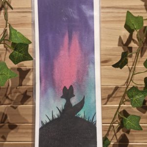 Renard et aurores boréales (aquarelle originale)