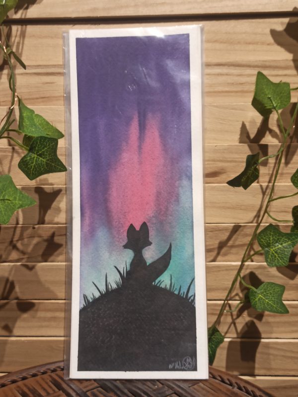 Renard et aurores boréales (aquarelle originale)