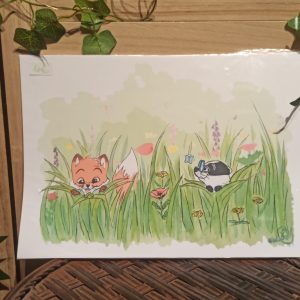 Léo et Valentin champs de fleurs (reproduction/print) A4