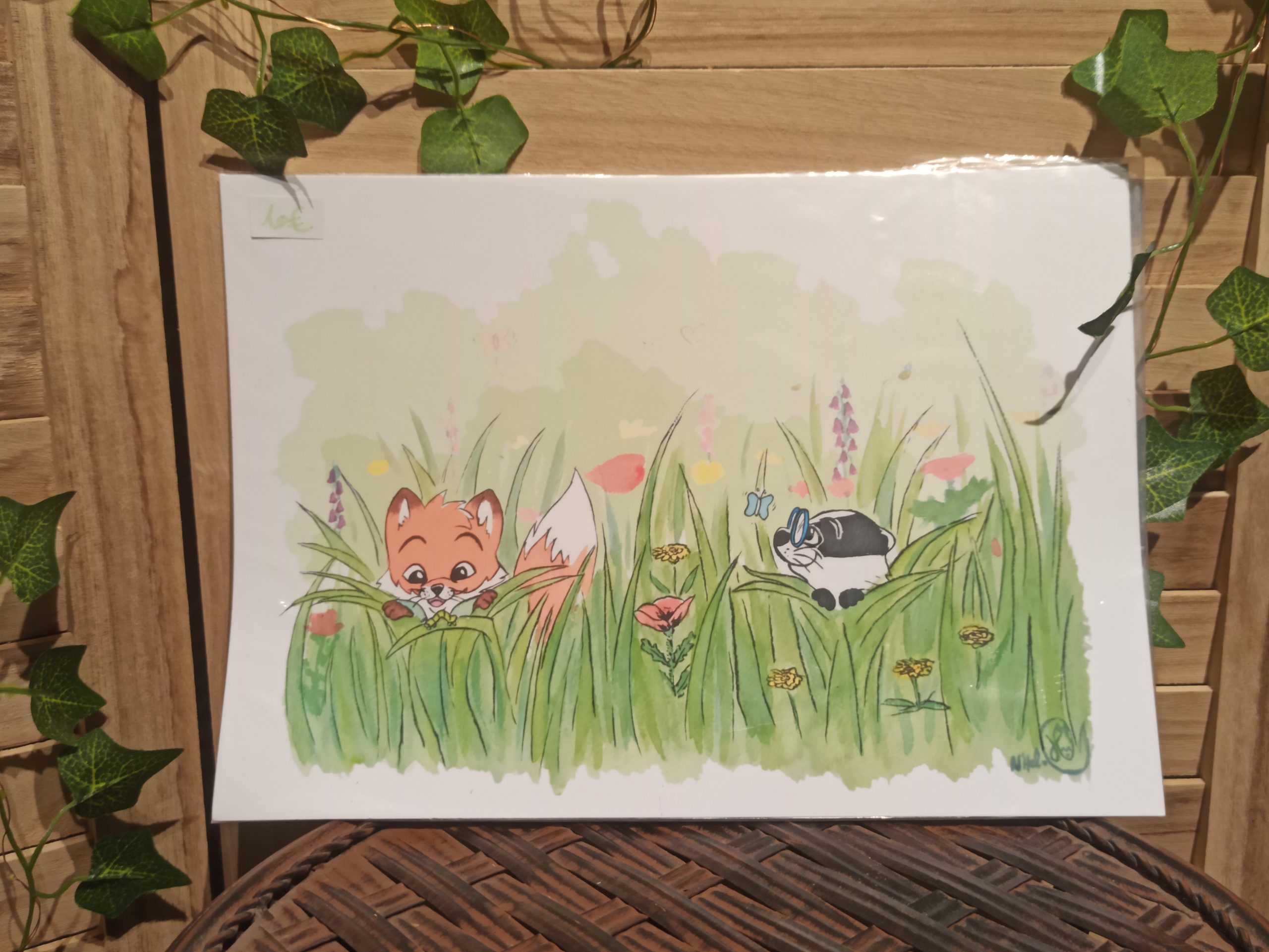 Léo et Valentin champs de fleurs (reproduction/print) A4