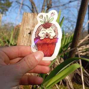 Autocollant - hérisson pot de fleurs