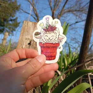 Autocollant - mouton pot de fleurs