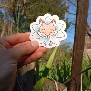 Autocollant - renard fleur bleue