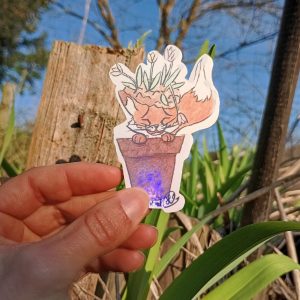 Autocollant - renard pot de fleurs